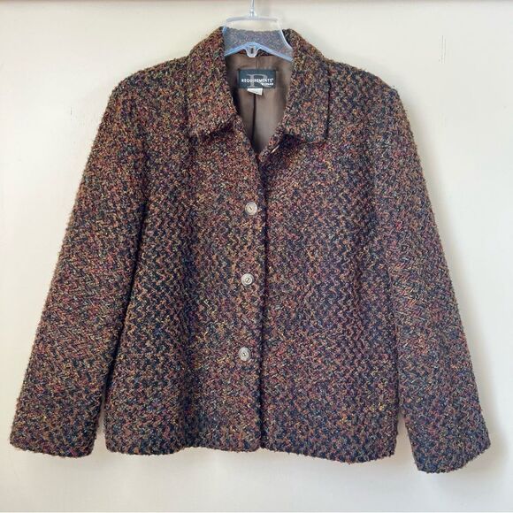 VTG Requirements Mocha Textured Multicolor Tweed Academia Blazer Jacket SZ 20W - Picture 2 of 15